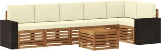vidaXL Conjunto De Sof&aacute;s De Exterior 7 Uds. Natural Y Crema Poli&eacute;ster Vidaxl
