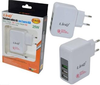 Trade Shop Trade Shop - Alimentatore Da Rete Casa Adattatore Usb 3 Porte Usb 3.0 25w Ricarica Rapida T-9v25