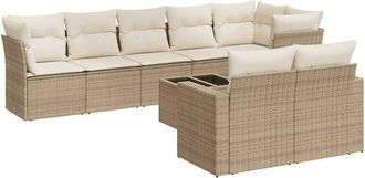 vidaXL Set De Sof&aacute;s De Jard&iacute;n 9 Pzas Con Cojines Rat&aacute;n Sint&eacute;tico Beige Vidaxl