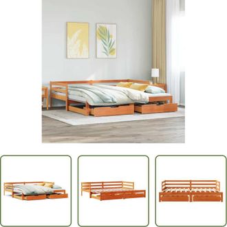 vidaXL Divano letto - Dormeuse Letto Estraibile e Cassetti Marrone Cera 80x200cm Pino