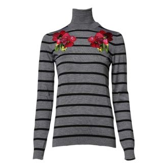 Dolce & Gabbana Pullover Trui - Dames - Cashmere truien - Grijs - 2XS - Leer - Truien & Vesten