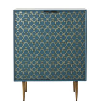 Maisons du monde Aparador con 2 puertas azul turquesa con motivos gr&aacute;ficos dorados 70 cm