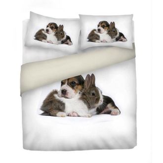 Italian Bed Linen Italian Bed Linen - Digital Parure Copripiumino, 100% Cotone, Multicolore (501 Cane Coniglio), Matrimoniale