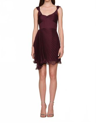 AMUR Nova Pleated Mini Dress In Deep Carmine