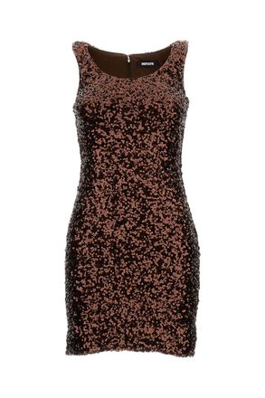Rotate Brown Sequin-Embellished Midi Dress With Zip Closure