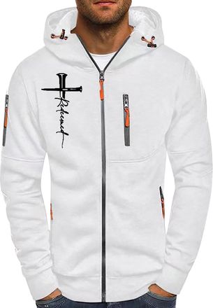 Generic Christian Hoodies for Men Full Zip Faith Over Fear Cross Hooded Shirts Comfort Graphic Gym Long Sleeve with Zipper Pockets, White, 3XL