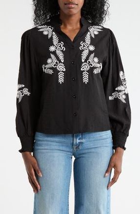 Forgotten Grace Embroidered Buttoned Top in Black/White at Nordstrom Rack, Size X-Large