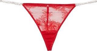 Fleur du Mal Crystal Bouquet Lace G-String in Rouge at Nordstrom Rack, Size 5(Xl)