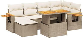 vidaXL Vidaxl - Set Sof&aacute;s De Jard&iacute;n 7 Piezas Y Cojines Rat&aacute;n Sint&eacute;tico Beige