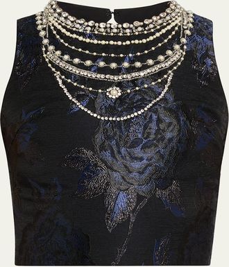 Alice & Olivia Cherra Embellished Floral Jacquard Crop Top