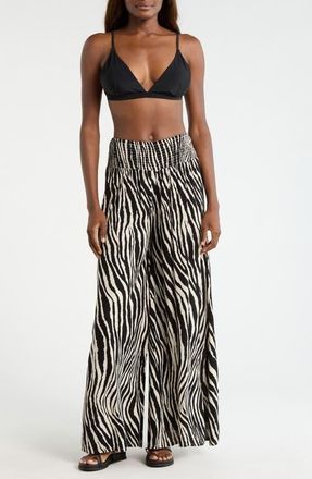 Elan Print Cover-Up Palazzo Pants in Black Zebra at Nordstrom, Size X-Large
