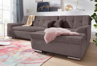 Domo Collection Ecksofa »Aversa, moderne Steppung im Sitz und Rücken, geschwungene Armlehnen,« L-Form, wahlweise mit Bettfunktion