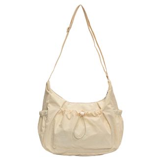 Generic Cymwer Stylish Nylon Crossbody Bag Pleated Tote Handbag Drawstring Shoulder Bag (White)