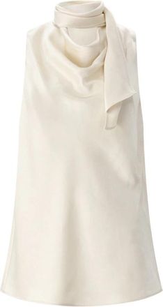 Vince Satijnen Top met Strik in de Hals - Dames - Tops zonder mouwen - Beige - XS - Satijn - Tops