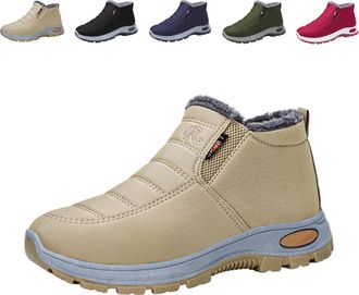 Generic 2026 New Womens Warm Sheepskin-Lined Boots Ladies Winter Snow Boots Lightweight Waterproof Fur Fuzzy Thermal Soft Booties (Khaki,2.5)