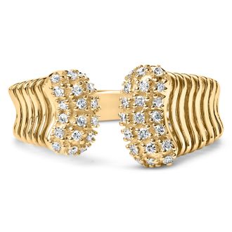 House of Brilliance 14K Yellow Gold Plated Silver 1/4 Cttw Diamond Asymmetrical Open Ring