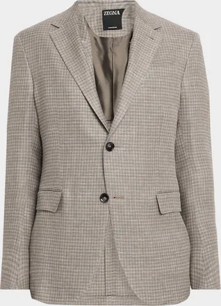 Ermenegildo Zegna Men & apos;s Linen and Wool Check Single-Breasted Jacket