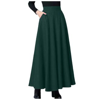 Generic Womens Vintage A-line Long Maxi Skirts Business Office Swing Pleated Flared High Waisted Skirt with Pockets Womens Renaissance Maxi Skirt Vintage Swin