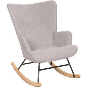 Hhg Sedia a dondolo 728, imbottita poltrona tv, legno massiccio metallo stoffa/tessuto 320g/m&sup2;, grigio chiaro