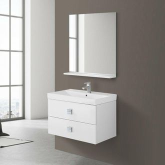 Feridras Mobile da bagno sospeso 75 cm 2 cassetti bianco laccato Bravo 75 Feridras
