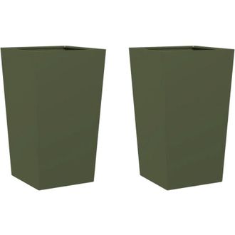 vidaXL Jardineras 2 Uds De Acero Verde Oliva 45x45x75 Cm Vidaxl