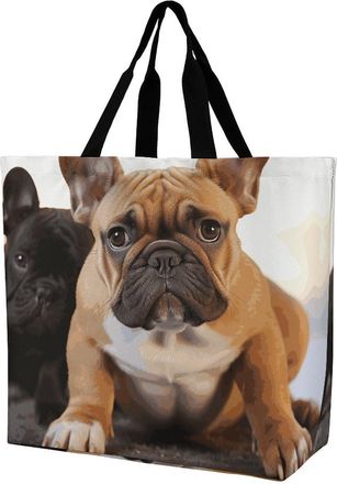 Generic Cute French Bulldog Tote Bag Reusable Grocery Bag Lightweight Tote Bags For Travel Daily Use Casual