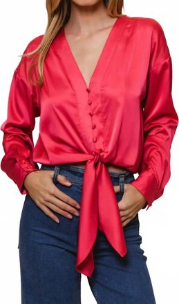 Hutch Kass Long Sleeve Tie Top In Fuchsia