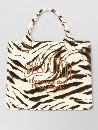 Ganni canvas tote bag printed design top handles