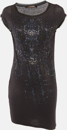 Roberto Cavalli Black Knit Bead Embellished Raw Edge Tunic