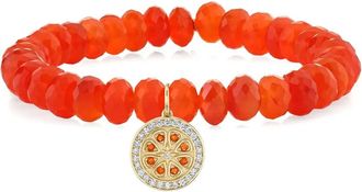 Sydney Evan 14K yellow gold diamond beaded bracelet - women - 14kt Yellow Gold/Spessartite/Orange Sapphire/White Diamond - One Size - Red
