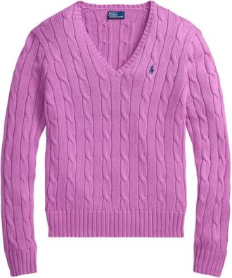 Ralph Lauren Pullover met V-hals van Kabelbrei - Dames - V-hals truien - Roze - XS - Katoen - Truien & Vesten