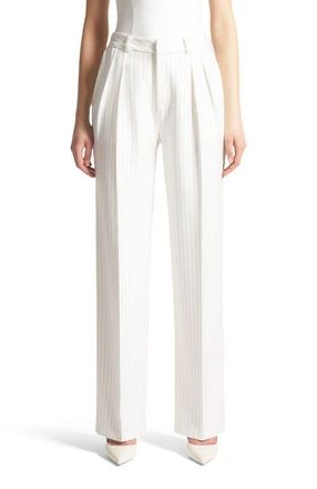 Mani&egrave;re De Voir Julie Pinstripe Twin Pleat Tailored Trousers in White at Nordstrom, Size 12