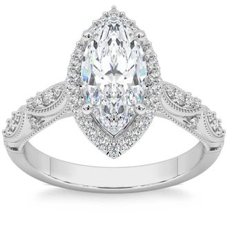 Pompeii3 2 1/4Ct Marquise Halo Nature Inspired Lab Grown Diamond Engagement Ring 14k Gold