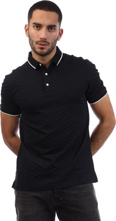 Emporio Armani Mens Allover Jacquard Eagle Polo Shirt in Navy Cotton - Size Large