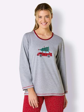 Comtessa Rundhalsshirt COMTESSA Schlafanzug-Shirt, Damen, Gr. 36/38, bunt (grau, meliert, rot), 100% Baumwolle, 93% Baumwolle, 7% Polyester, bedruckt, gemuster