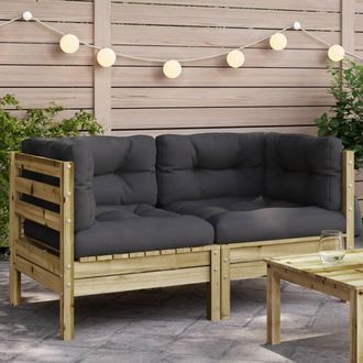 vidaXL Sof&aacute; Esquinero Jard&iacute;n Con Cojines 2 Uds Madera Pino Impregnada Vidaxl