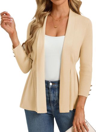 Grace Karin Womens Slim-Fit Cardigan 3/4 Sleeves Open Front Casual Lightweight Tops Apricot M