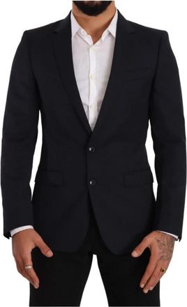 Dolce & Gabbana Navy Martini Slim Fit Wollen Blazer - Heren - Blazers - Blauw - S - Wol - Jassen