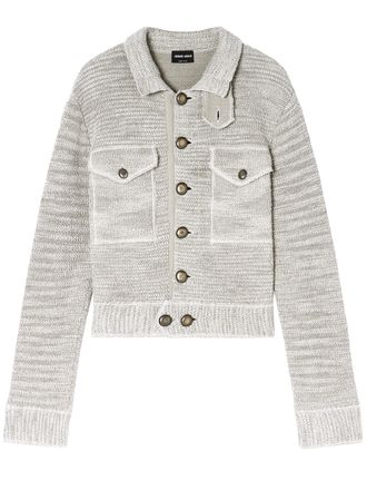 Giorgio Armani Textured Cropped Knit Blouson with Metallic Accents