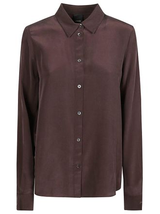 Pinko Silk Long Sleeve Shirt with Classic Collar and Pleated Back