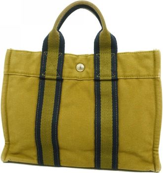 Herm&egrave;s Khaki Canvas Tote Bag (Pre-Owned)