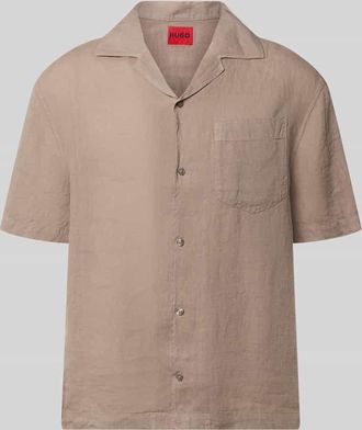 HUGO BOSS Regular Fit Freizeithemd aus reinem Leinen Modell EXOLINO in Hellbraun, Gr&ouml;&szlig;e XXL