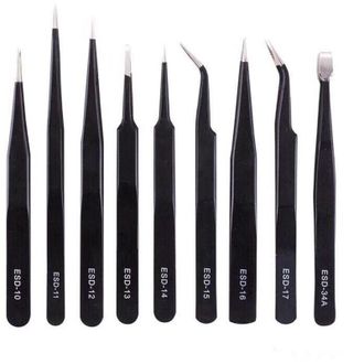 OEM 10 Pinzas Antiest&aacute;ticas De Precisi&oacute;n Esd, Kit De Herramientas De Mantenimiento Para Reparaci&oacute;n De Electr&oacute;nica, Color Negro - Crezuo