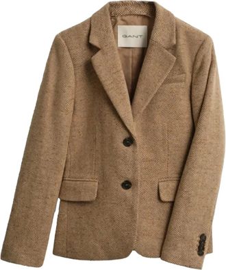 GANT Blazer met visgraatpatroonn - Bruin