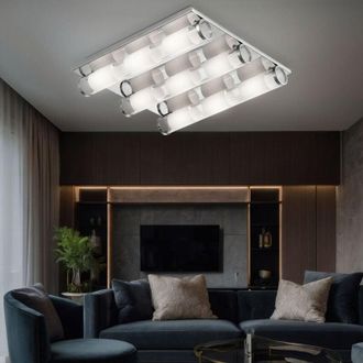 Esto Plafoniera in vetro satinato per soggiorno Plafoniera cromata, alluminio, 9 LED 3W 300Lm bianco caldo, LxLxH 40x40x8 cm