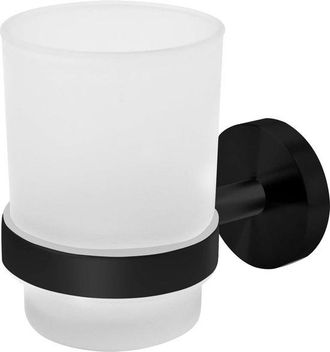 OEM Soporte De Pared Para Cepillos De Dientes Con Vaso De Cristal Esmerilado, Negro Mate, Dimensiones 10 X 6,8 X 9,5 Cm, Para Ba&ntilde;o