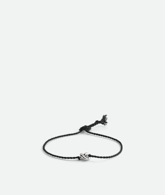 Bottega Veneta Friendship Bracelet - Black - Unisex - L - 50% Silk & 50% Sterling Silver