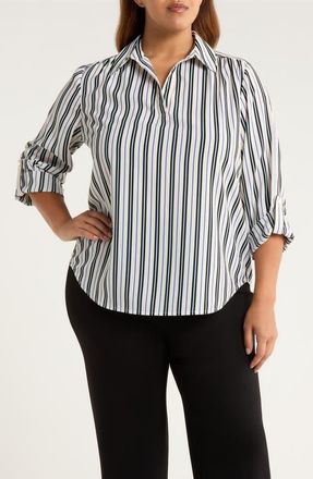 Anne Klein Stripe Popover Crepe Top in White Dove Multi at Nordstrom, Size 2 X