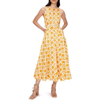 Diane Von F&uuml;rstenberg Elliot Geometric Print Belted Midi Dress in Vintage Cane Lg Marigold at Nordstrom Rack, Size Xx-Small