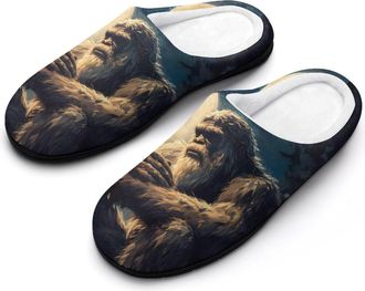 Generic Bigfoot And Moon Cotton Slippers for Women Indoor Outdoor Slipper Slip-On Memory Foam Home Shoes